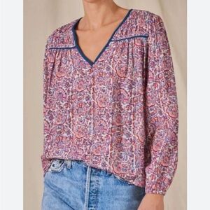 MABE Myla Cotton Floral Block Print made in India Top V neck shirt Sz S